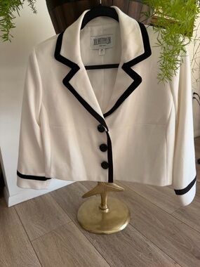 Julian Taylor Cream Cropped Blazer with Black Piping